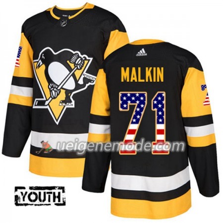 Kinder Eishockey Pittsburgh Penguins Trikot Evgeni Malkin 71 Adidas 2017-2018 Schwarz USA Flag Fashion Authentic